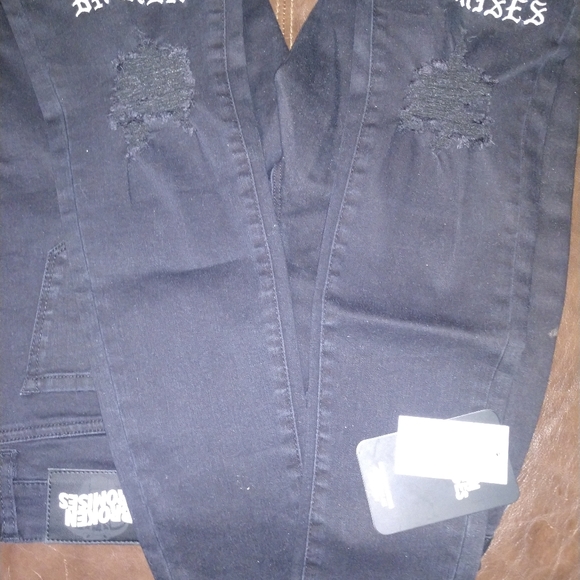 Broken Promises Stitch Rip Black Skinny Jeans - Picture 4 of 6